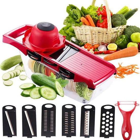 10-in-1 Mandoline Vegetable Slicer & Cutter – Multi-Functional Stainless Steel Blades | Potato Peeler, Carrot & Cheese Grater, Kitchen Tool (Red) in Pakistan