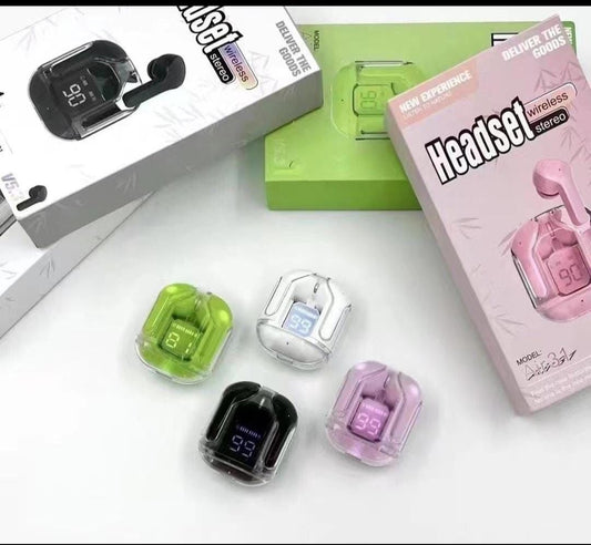 Air 31 Wireless Earbuds – Bluetooth 5.3 Earbuds with Crystal Transparent Case & Type-C Fast Charging | With Free Pouch (Random Color) | Best Price in Pakistan