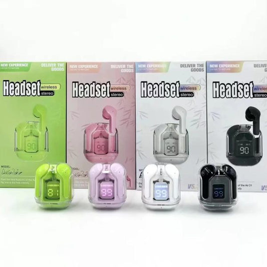 Air 31 Wireless Earbuds – Bluetooth 5.3 Earbuds with Crystal Transparent Case & Type-C Fast Charging | With Free Pouch (Random Color) | Best Price in Pakistan
