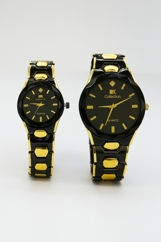 Elegant Couple Watch Set – Luxury Quartz Watches for Him & Her with Dual-Tone Metal Straps