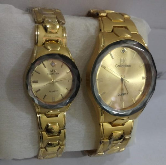 Elegant Couple Watch Set – Luxury Quartz Watches for Him & Her with Dual-Tone Metal Straps