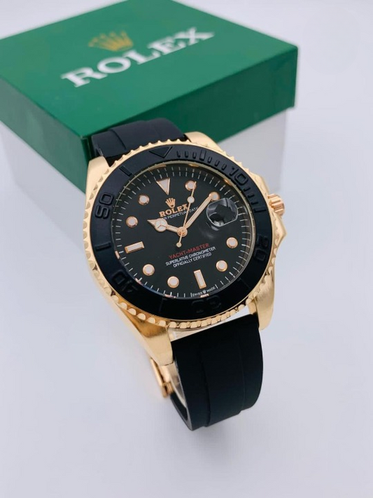Golden Rolex Inspired Stylish Men’s Watch – Premium Rubber Strap, Heavy Master Lock & Steel Bezel (Without Box)