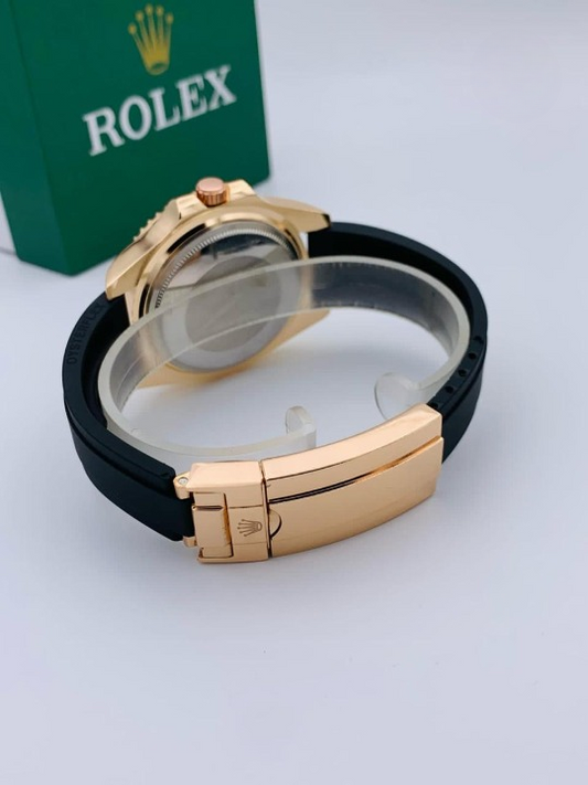 Golden Rolex Inspired Stylish Men’s Watch – Premium Rubber Strap, Heavy Master Lock & Steel Bezel (Without Box)