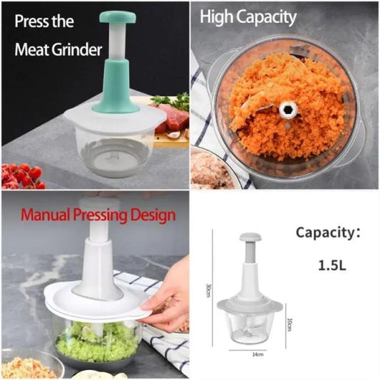 Manual Hand Push Chopper – Multi-Functional Vegetable & Meat Grinder, Grater & Food Cutter | 1.5L Large Capacity (Random Color) in Pakistan