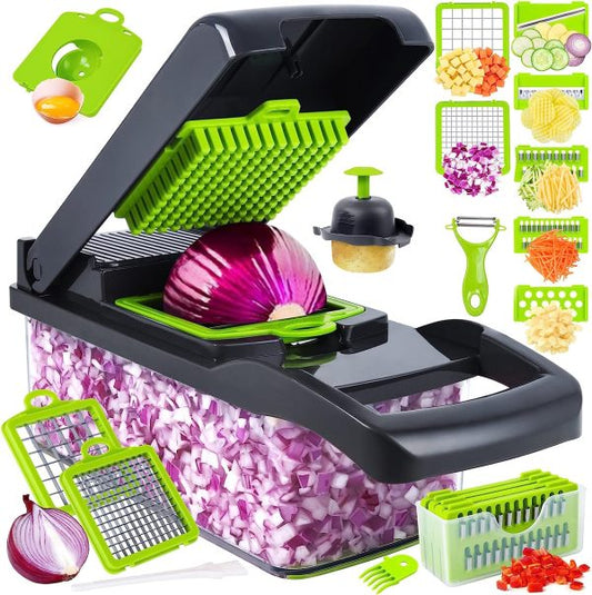 16-in-1 Multifunctional Vegetable Slicer & Chopper – Fruit, Potato, Carrot Cutter & Grater with Basket in Pakistan