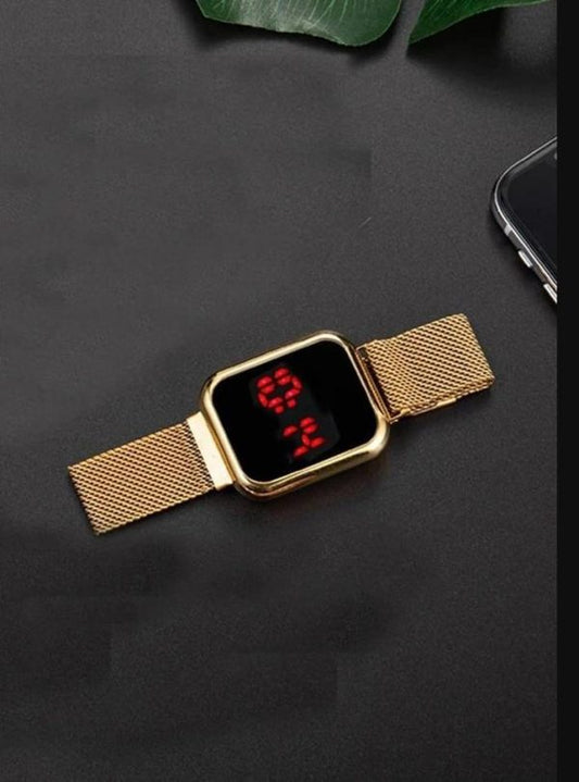 Touch LED Magnetic Watch – Fashion Casual Sports Digital Wristwatch for Men & Women (Golden, Without Box)